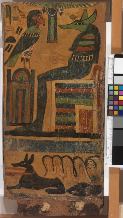 Anubis og den avdødes sjel, fra en sarkofag (panel) av Egyptian 26th Dynasty