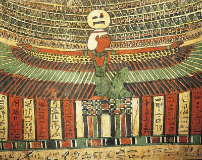 Pusset og malt tre som viser gudinnen Nøttbeskyttende dør som fører til livet etter døden, fra Sarcophagus of Tashakheper, Theben av Egyptian 26th Dynasty