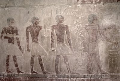 Håndverkere fra sørveggen til Mastaba Chapel of Ti, Old Kingdom (veggmaleri) av Egyptian 5th Dynasty