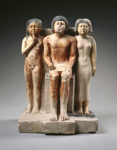 Statue av Nykara og hans familie, sent 5. dynasti, Old Kingdom, ca. 2455-2350 f.Kr. (malt kalkstein) av Egyptian 5th Dynasty