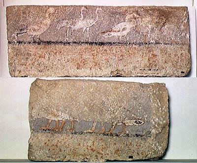Veggmaleri som viser fugler, Old Kingdom (malt kalsitt) av Egyptian 5th Dynasty