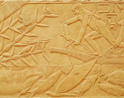 Fiskescene, fra Mastaba i Kagemni, Old Kingdom (kalkstein) av Egyptian 6th Dynasty