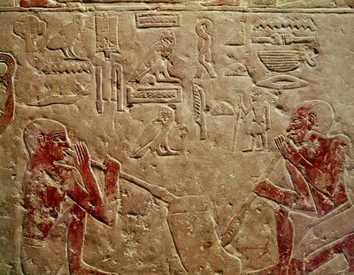 Relieff som viser glassblåsere, fra Mastaba of Kaemrehu, Saqqara, Old Kingdom, ca. 2325 f.Kr. (malt kalkstein) av Egyptian 6th Dynasty