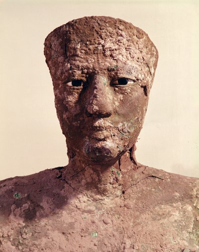 Statue av Pepi I (2289-2255 f.Kr.) detalj av hodet, funnet ved Hierakonpolis, ca. 2281-2241 f.Kr. (kobber) av Egyptian 6th Dynasty