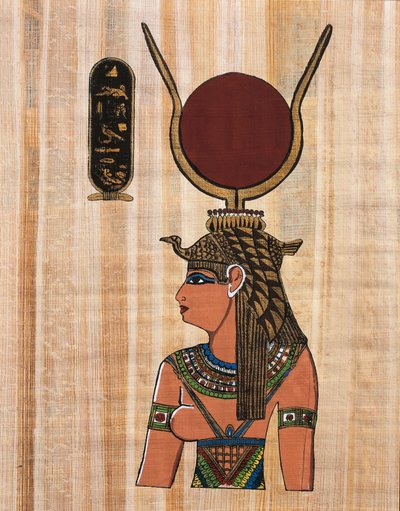 Cleopatra VII, rekonstruksjon av et relieff fra tempelet til Kom Ombo (papyrus) av Egyptian Egyptian
