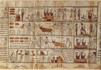 Egyptisk antikvitet: Elysees-markene. Maleri på papyrus fra De dødes bok. Ptolemaiske perioden Torino, egyptisk museum - Det gamle Egypt: de elysiske feltene. Maleri på papyrus fra De dødes bok. Ptolemaisk periode. Egyptisk museum, Torino, It av Egyptian Ptolemaic Period