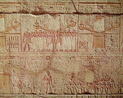 Relieff som viser hellige båter båret av prester i prosesjon, fra helligdommen til Philip Arrhidaeus (323-317 f.Kr.) makedonske dynasti (granitt) av Egyptian Ptolemaic Period