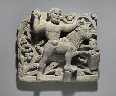 Herakles smed Acheloos i form av en okse, fra Oxyrhynchus, ca. 300-500 (kalkstein) av Egyptian School