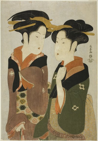 Kan, en servitør fra Izutsuya, og geishaen Fuseya fra Ogiya av Eishōsai Chōki