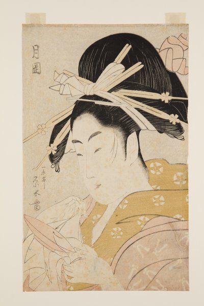 Courtesan Tsukioka fra Hyogo Establishment (farget treblokktrykk) av Eisui Ichirakutei