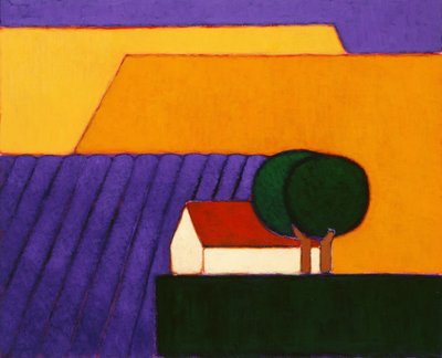 Lavender Field, Provence, 2004 (akryl på papir) av Eithne Contemporary Artist Donne