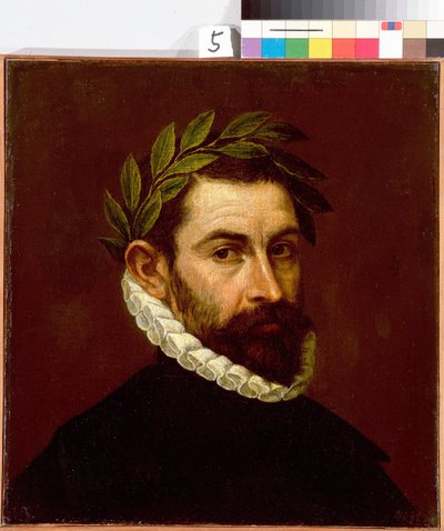 ""Portrett av poeten Alonso de Ercilla y Zuniga (1533-1594)"" Maleri av Domenikos Theotokopoulos kjent som El Greco (1540-1614) 1576-1578 Dim. 44,3x41,5 cm St. Petersburg Eremitagemuseum av El Greco