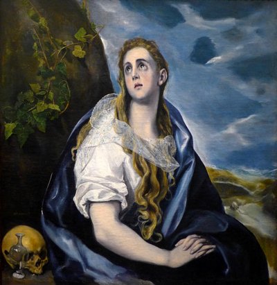 Saint Mary Magdalene Penitente, maleri (olje på lerret ca. 1584, vanitt) av Domenikos Theotokopoulos dit The Greco (1541-1614) - Greco, Domenico Theotocopuli, kalt El (1541-1614). Maria Magdalena i bot. c. 1584. Olje på lerret. Worcester Art Museum ( av El Greco
