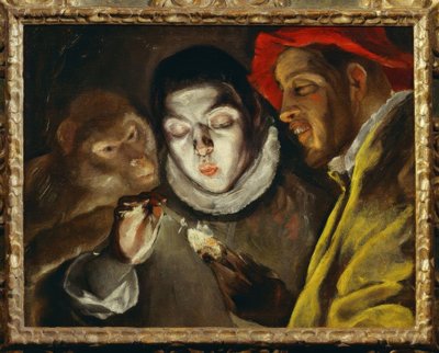 Ape, gutt og mann tenner et lys av El Greco