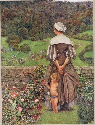A Hue and a cry after Cupid, illustrasjon fra 'The Book of Old English Songs and Ballads, utgitt av Hodder og Stoughton, ca. 1910 (farge litho) av Eleanor Fortescue Brickdale