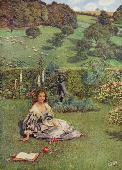 En rose så vakker som noen gang så Norden vokste i en liten hage helt alene (farge litho) av Eleanor Fortescue Brickdale
