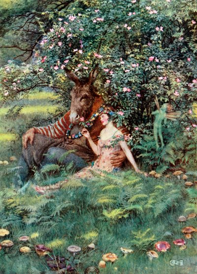 Bottom og Titania. Shakespeare. En midtsommernattsdrøm (fargelitografi) av Eleanor Fortescue-Brickdale