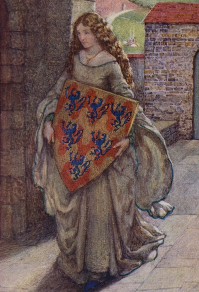 Illustrasjon for Idylls Of The King av Alfred Lord Tennyson (farge litho) av Eleanor Fortescue Brickdale