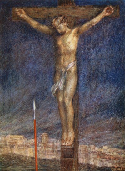 Kongens triumf, "Det er ferdig" (farge litho) av Eleanor Fortescue Brickdale