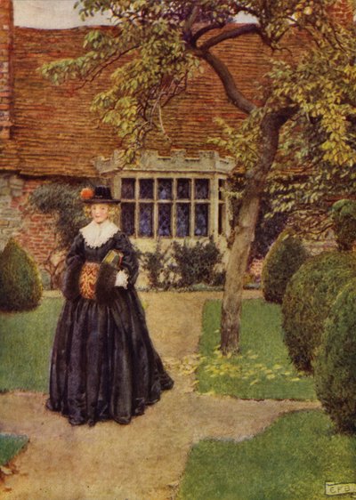 Når i silke går Julia (farge litho) av Eleanor Fortescue Brickdale
