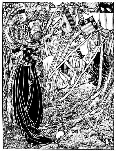 En illustrasjon for Sir Lancelot Du Lake, 1898. av Eleanor Fortescue-Brickdale