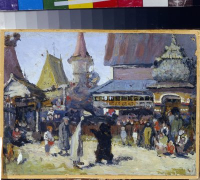 Prinsens hoff. (Fyrsteretten). En bjørnetemmer i storhertugdømmet Moskva i trengslenes tid (1598-1613). Maleri av Elena Dmitryevna Polenova (1850-1898), olje på lerret av Elena Polenova