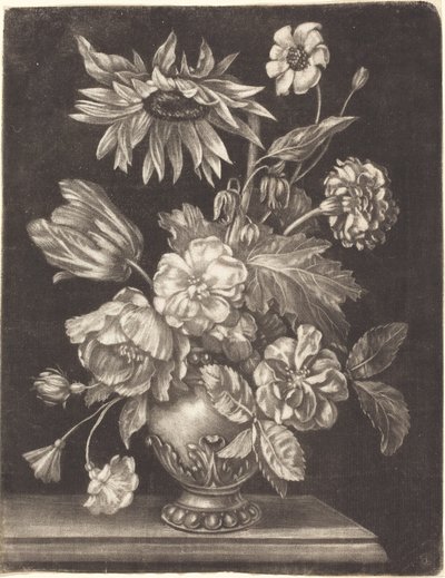 Blomsterstilleben med en solsikke av Elias Christoph Heiss