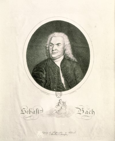 Portrett av Johann Sebastian Bach (1685-1750) gravert av Friedrich Wilhelm Nettling (gravering) (bw foto) av Elias Gottleib Haussmann