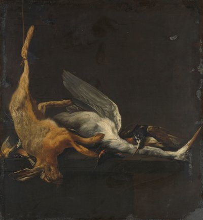 Stilleben med hare, hegre og andre fugler av Elias Vonck