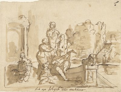 Allegori med musikkskapende figurer i en hage av Elias van Nijmegen