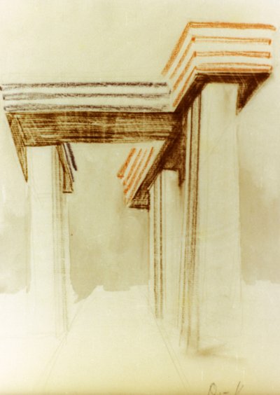 Designtegning for den foreslåtte wolkenbugel (skyjern)-bygningen av el lissitzky (lazar markovich lissitzky) som aldri ble bygget av Eliezer Markowich Lissitzky