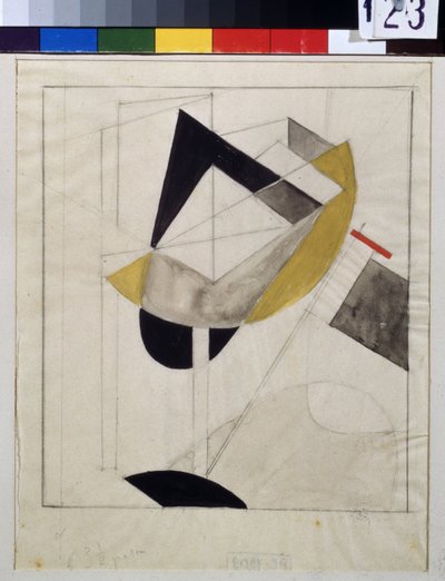 Proun 19 (Proun 19) - Verk av Lazar Lissitskij dit El Lissitskij (Lissitsky eller Lissitski eller Lissitzky) (1890-1941), Gouache og blekk på papir, rundt 1920 - Russisk avantgarde, tidlig på 1900-tallet, abstrakt kunst - Tretyakov Galleri, Moskva av Eliezer Markowich Lissitzky