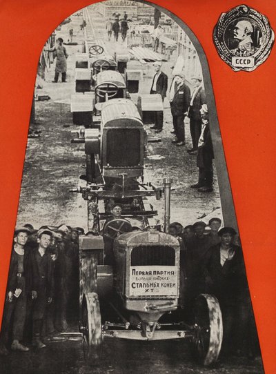 Stalingrad traktorfabrikk. Illustrasjon fra USSR Builds Socialism, 1933. av Eliezer Markowich Lissitzky