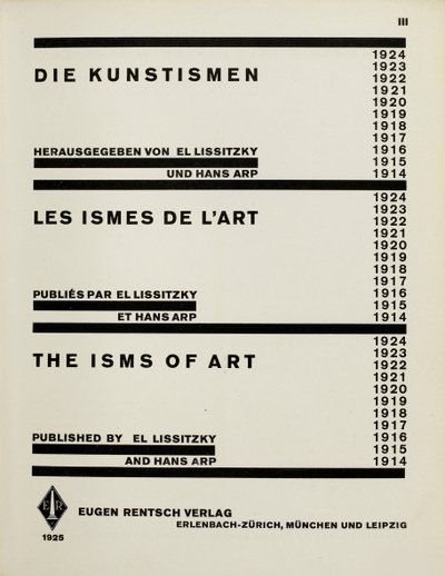 Tittelside: Kunstnene. The Isms of Art av El Lissitzky og Hans Arp, 1925. av Eliezer Markowich Lissitzky