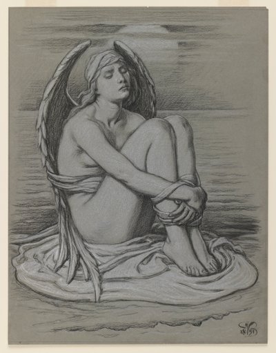 Bound Angel, 1891 (svart og hvitt kritt eller fargestift på vevd papir) av Elihu Vedder