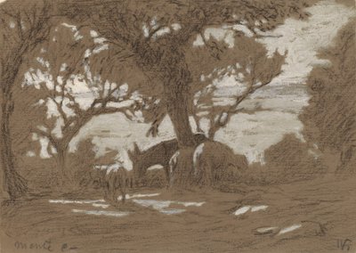 Colognola-fjellet - sauer som beiter ved innsjøen Trasimeno, ca. 1878. av Elihu Vedder