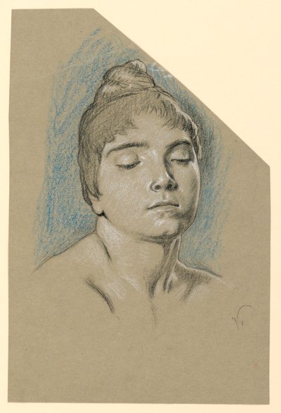 Portrettskisse av en ung kvinne med lukkede øyne av Elihu Vedder