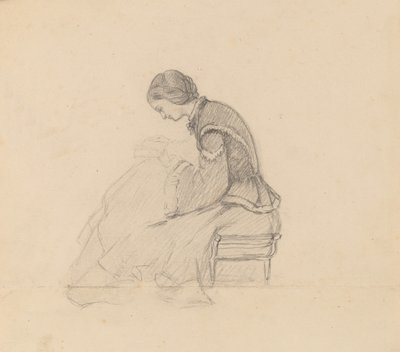 Studie av en jente som leser, ca. 1858. av Elihu Vedder