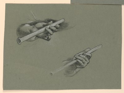 studier av to hender som holder fløyter (?) av Elihu Vedder