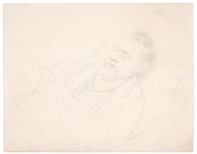 Portrettstudie av J. A. Jerichau liggende på en sofa og leser en avis av Elisabeth Jerichau Baumann