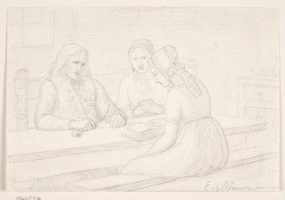 Studietegning for "Husdagenten" av Elisabeth Jerichau Baumann