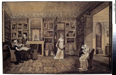 Tegnestue i Prins Ivan Ivanowitch Baryatinsky-huset (1772-1825) i Altona (Tegning i Baryatinsky-huset i Altona). Tegning av Marie Louise Elisabeth Vigee-Lebrun (Vigee Lebrun) (1755-1842) av Elisabeth Louise Vigee Lebrun