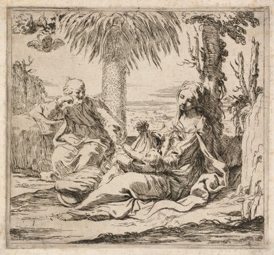 Hvil på flyturen til Egypt. av Elisabetta Sirani