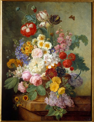 Blomster i et Rocaille-maleri av Elise Bruyere (1776-1842) 1836 Søn. 0,84x0,64 m Rouen, musee des Beaux Arts - Blomster i en stein. Maleri av Elise Bruyere (1776-1842) av Elise Bruyere