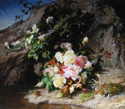 Roser (olje på lerret) av Elise Puyroche Wagner