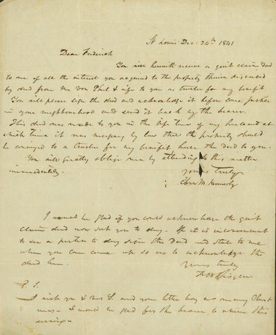 Brev til Frederick Saugrain fra Eliza Kennerly, 24. desember 1841 av Eliza Kennerly
