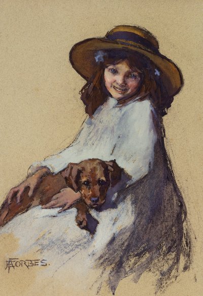 Ung jente med valpen sin av Elizabeth Adela Stanhope Forbes