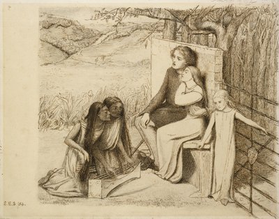 Two Lovers, 1854 (penn og brunt blekk på off-white papir) av Elizabeth Eleanor Siddal