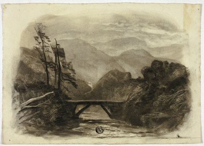 Fjellbekk med liten bro II av Elizabeth Murray
