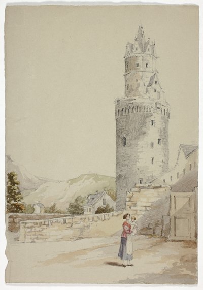 Kvinne og barn før Walled Town with Tower av Elizabeth Murray